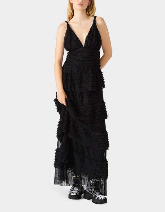 Betsey Johnson TIERED TULLE GOWN BLACK Women's Maxi Tulle Dress