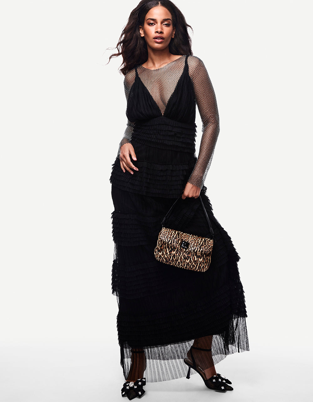 Betsey Johnson TIERED TULLE GOWN BLACK Women's Maxi Tulle Dress