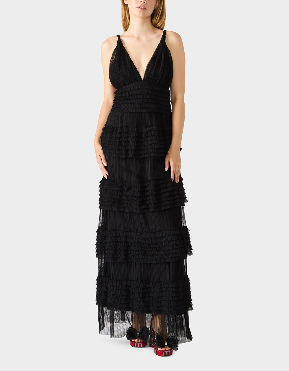 Betsey Johnson TIERED TULLE GOWN BLACK Women's Maxi Tulle Dress