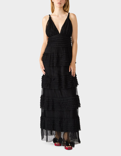 Betsey Johnson TIERED TULLE GOWN BLACK Women's Maxi Tulle Dress