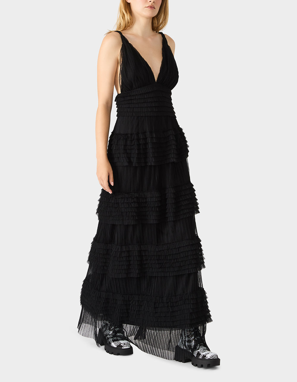 Betsey Johnson TIERED TULLE GOWN BLACK Women's Maxi Tulle Dress