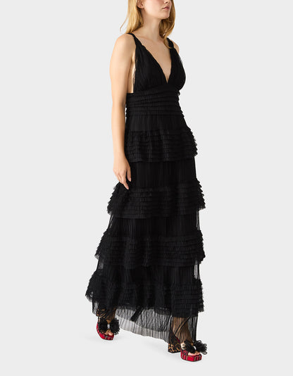 Betsey Johnson TIERED TULLE GOWN BLACK Women's Maxi Tulle Dress