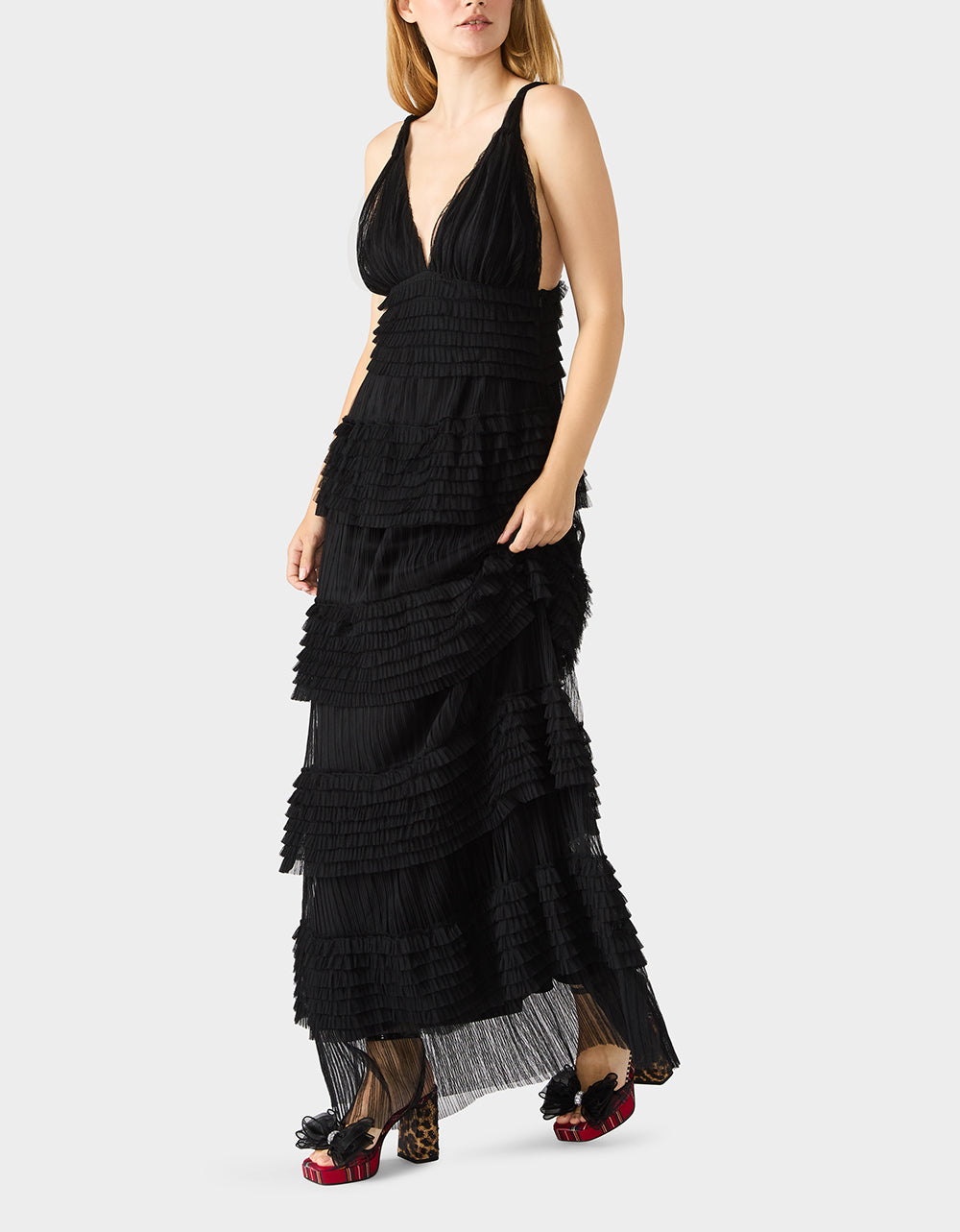 Betsey Johnson TIERED TULLE GOWN BLACK Women's Maxi Tulle Dress