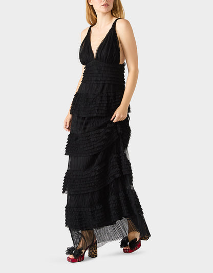 Betsey Johnson TIERED TULLE GOWN BLACK Women's Maxi Tulle Dress