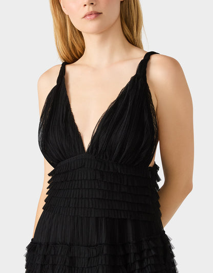 Betsey Johnson TIERED TULLE GOWN BLACK Women's Maxi Tulle Dress