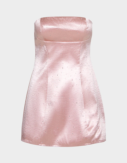 Betsey Johnson CONTOUR SPARKLE DRESS BLUSH Women's Pink Blush Rhinestone Strapless Mini Dress