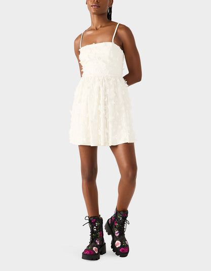 Betsey Johnson PLEATHER FLORAL MINI OFF WHITE Women's Ivory Floral Mini Dress