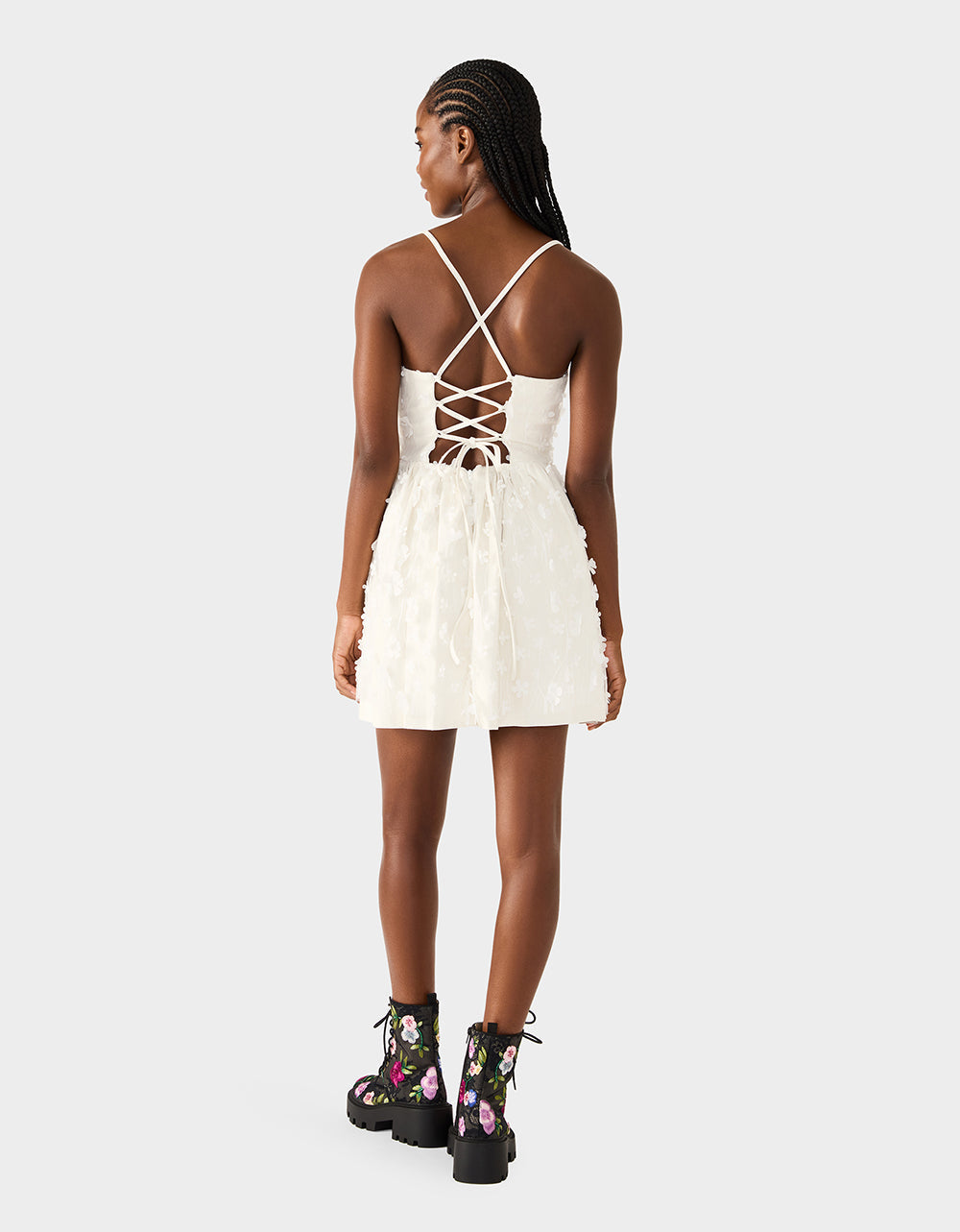 Betsey Johnson PLEATHER FLORAL MINI OFF WHITE Women's Ivory Floral Mini Dress