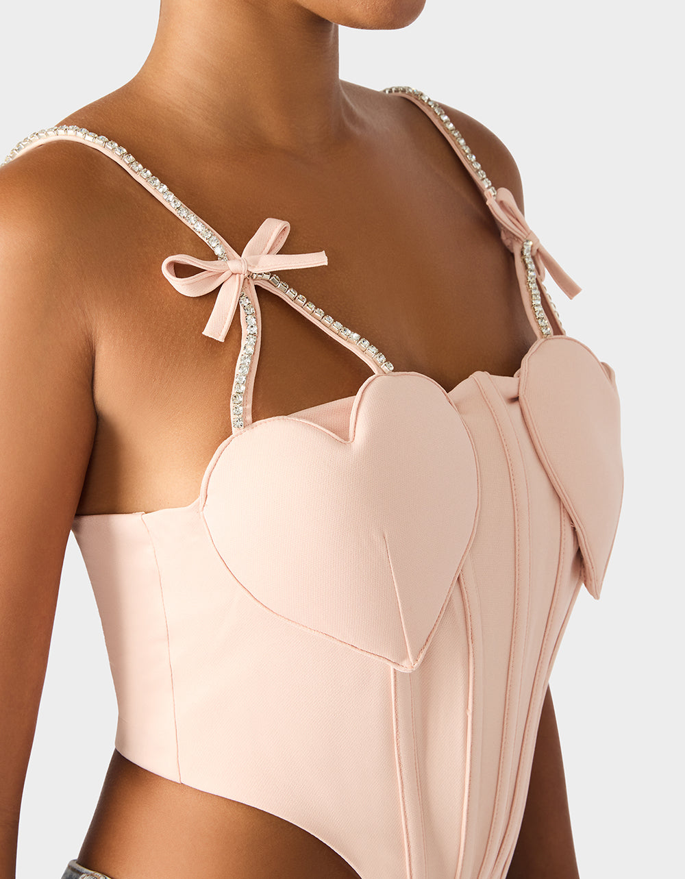 Betsey Johnson HEART BUSTIER BLUSH Women's Bustier Cropped Corset Bow Top