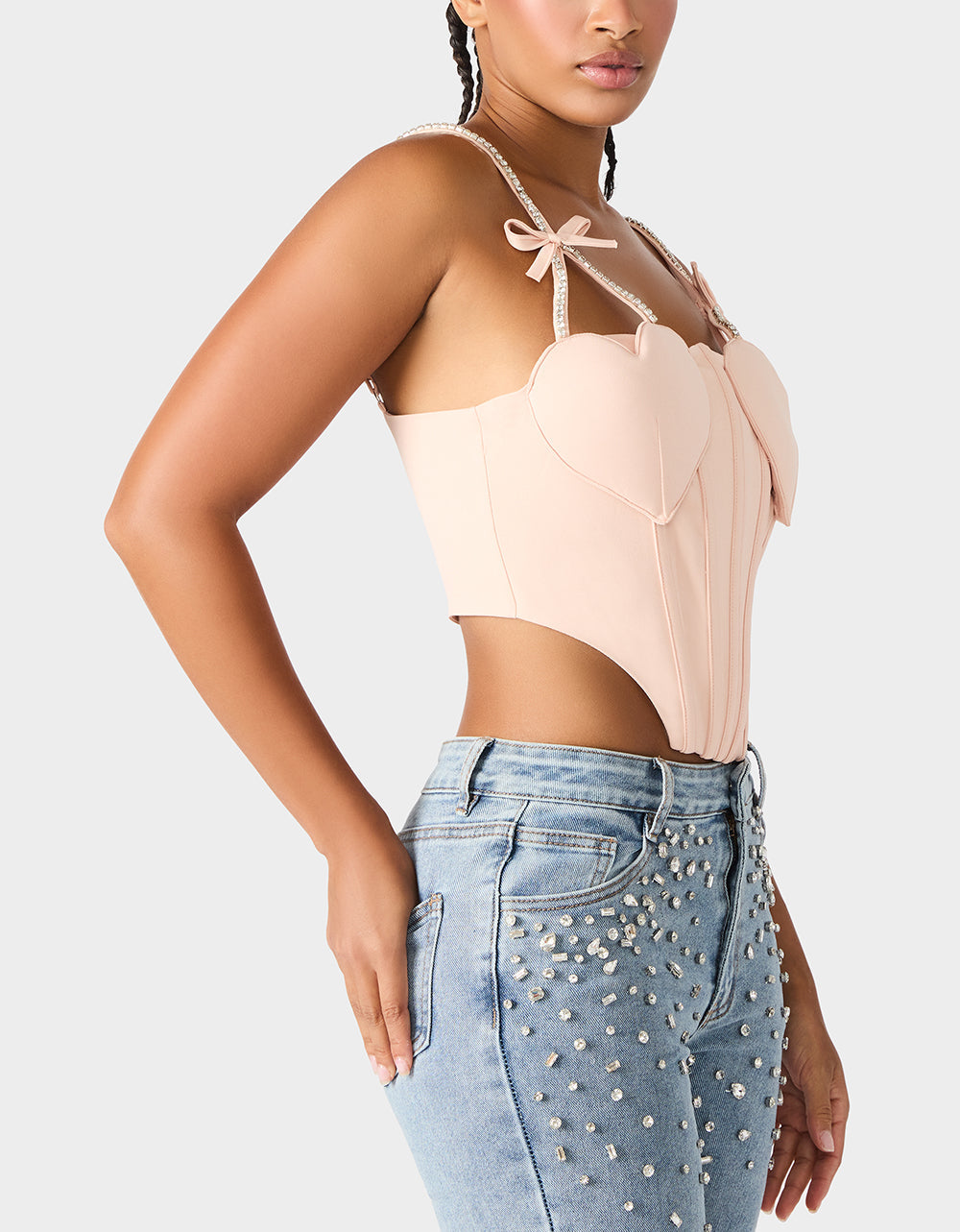 Betsey Johnson HEART BUSTIER BLUSH Women's Bustier Cropped Corset Bow Top
