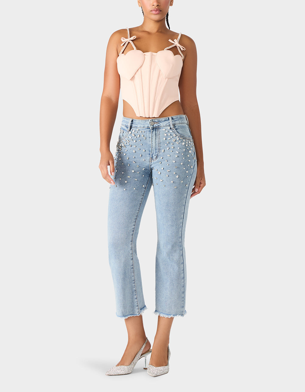 Betsey Johnson HEART BUSTIER BLUSH Women's Bustier Cropped Corset Bow Top