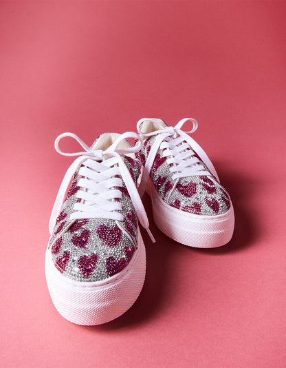 Betsey Johnson SIDNY FUCHSIA HEARTS Rhinestone Sneaker