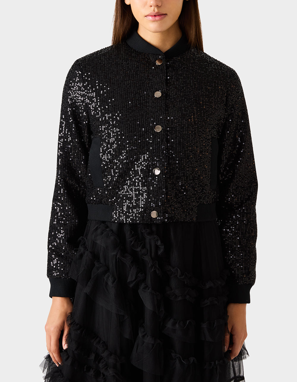 Betsey Johnson GLITTERATI BOMBER JACKET BLACK SEQUIN Women's Black Sequin Bomber Jacket