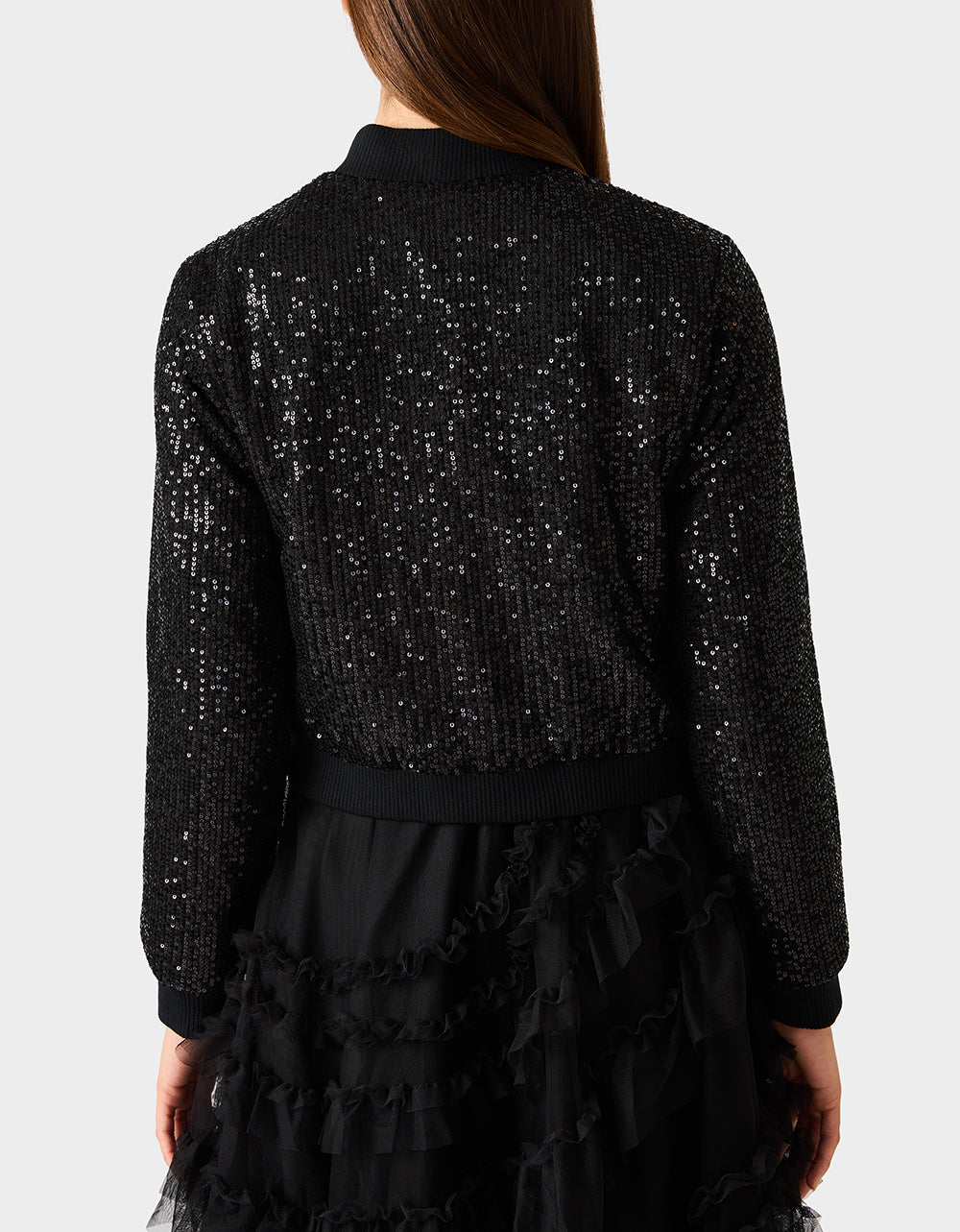 Betsey Johnson GLITTERATI BOMBER JACKET BLACK SEQUIN Women's Black Sequin Bomber Jacket