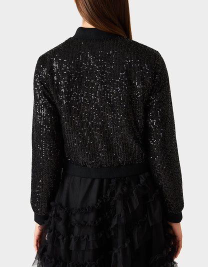 Betsey Johnson GLITTERATI BOMBER JACKET BLACK SEQUIN Women's Black Sequin Bomber Jacket