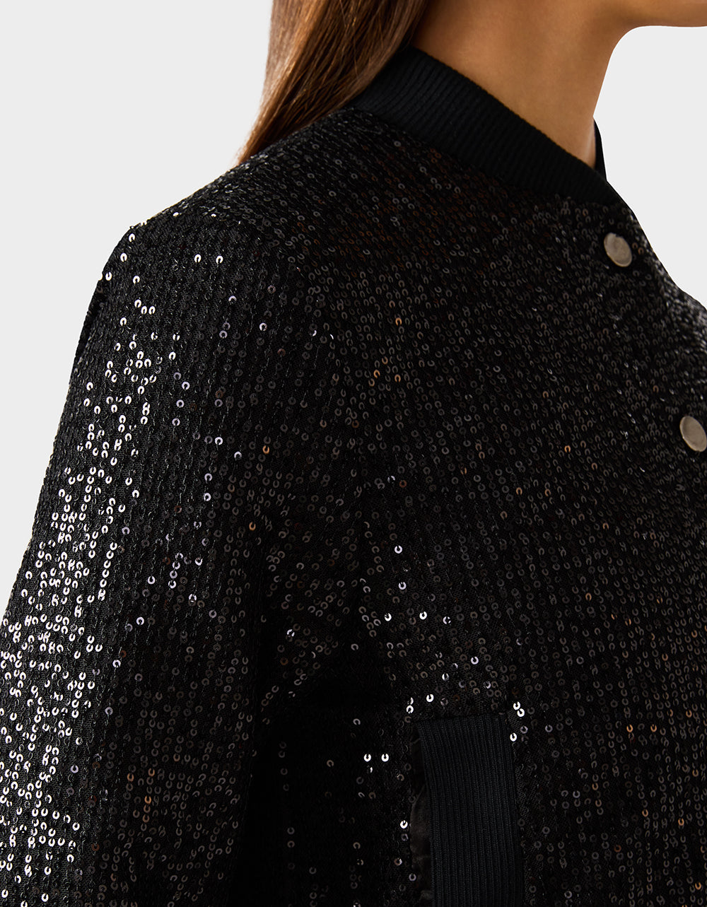 Betsey Johnson GLITTERATI BOMBER JACKET BLACK SEQUIN Women's Black Sequin Bomber Jacket