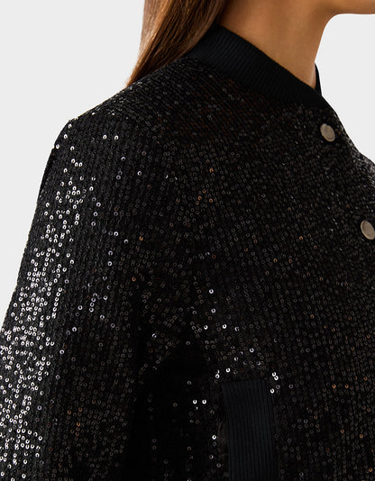 Betsey Johnson GLITTERATI BOMBER JACKET BLACK SEQUIN Women's Black Sequin Bomber Jacket