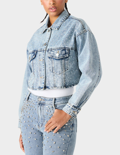 Betsey Johnson SPARKLE DENIM JACKET Women's Long-Sleeved Denim Rhinestone Jacket