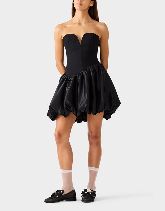 Betsey Johnson BUBBLE SOIREE DRESS BLACK Women's Black Bubble Hem Strapless Mini Dress