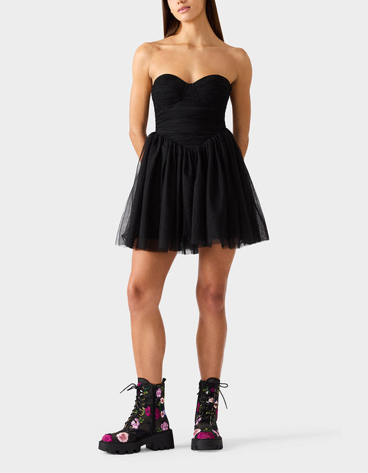Betsey Johnson TULLE TWIRL DRESS BLACK Women's Black Strapless Tulle Mini Dress