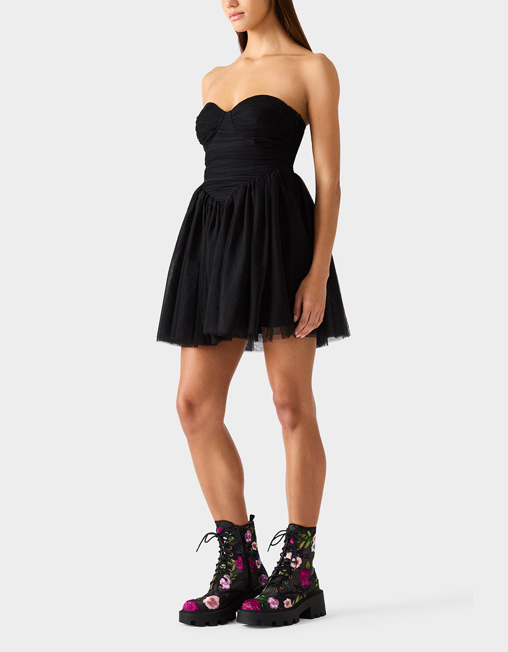 Betsey Johnson TULLE TWIRL DRESS BLACK Women's Black Strapless Tulle Mini Dress