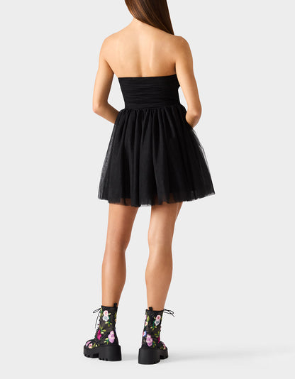 Betsey Johnson TULLE TWIRL DRESS BLACK Women's Black Strapless Tulle Mini Dress