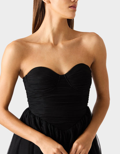 Betsey Johnson TULLE TWIRL DRESS BLACK Women's Black Strapless Tulle Mini Dress
