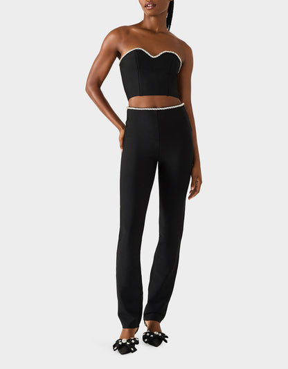 Betsey Johnson JEWELED SET BLACK Women's Black Crop Top and Pant Rhinestone Set