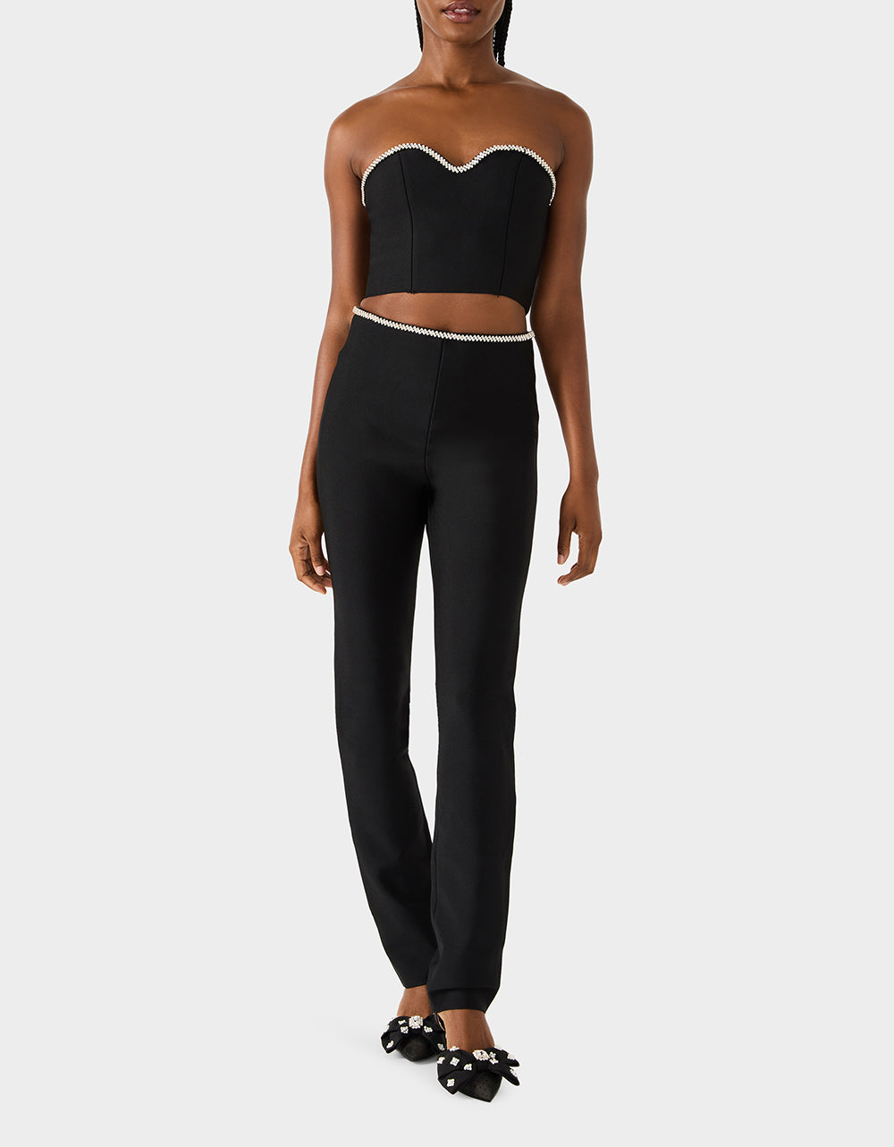 Betsey Johnson JEWELED SET BLACK Women's Black Crop Top and Pant Rhinestone Set