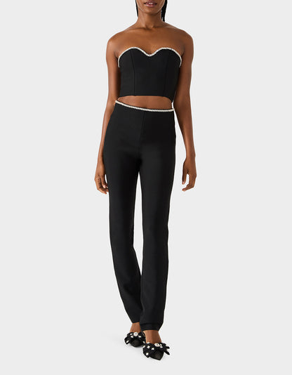 Betsey Johnson JEWELED SET BLACK Women's Black Crop Top and Pant Rhinestone Set