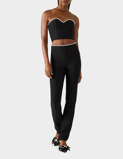 Betsey Johnson JEWELED SET BLACK Women's Black Crop Top and Pant Rhinestone Set