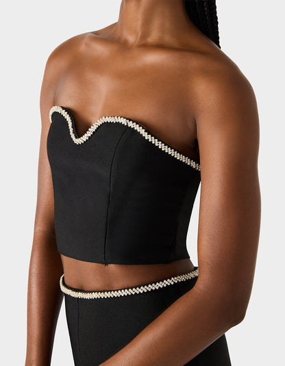 Betsey Johnson JEWELED SET BLACK Women's Black Crop Top and Pant Rhinestone Set