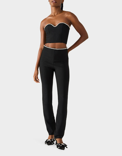 Betsey Johnson JEWELED SET BLACK Women's Black Crop Top and Pant Rhinestone Set