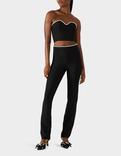 Betsey Johnson JEWELED SET BLACK Women's Black Crop Top and Pant Rhinestone Set