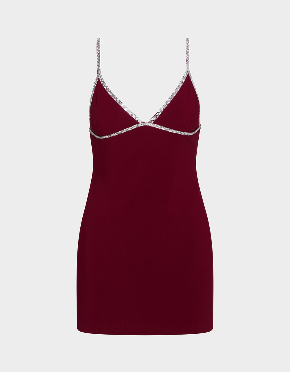 Betsey Johnson CRYSTAL SLIP DRESS WINE Women's Burgundy Wine Mini Dress with Rhinestone Details