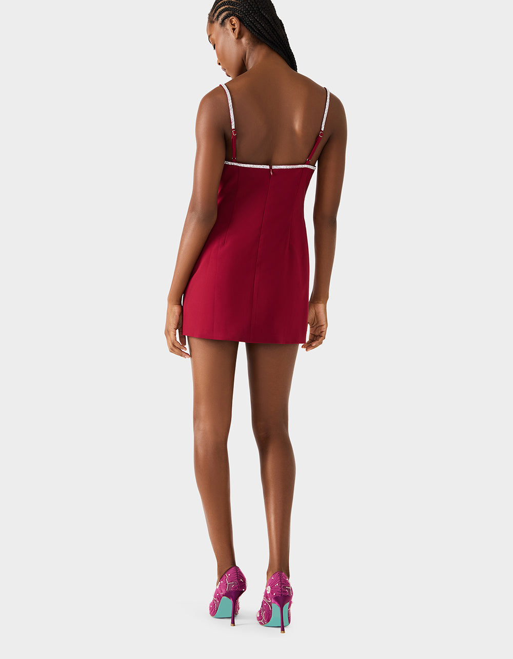 Betsey Johnson CRYSTAL SLIP DRESS WINE Women's Burgundy Wine Mini Dress with Rhinestone Details