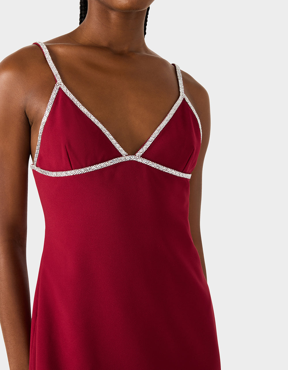 Betsey Johnson CRYSTAL SLIP DRESS WINE Women's Burgundy Wine Mini Dress with Rhinestone Details