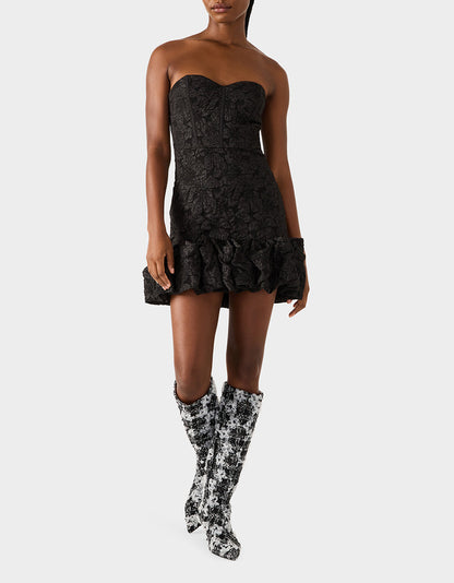 Betsey Johnson DRESSED TO FRILL DRESS BLACK Women's Strapless Black Floral Mini Dress