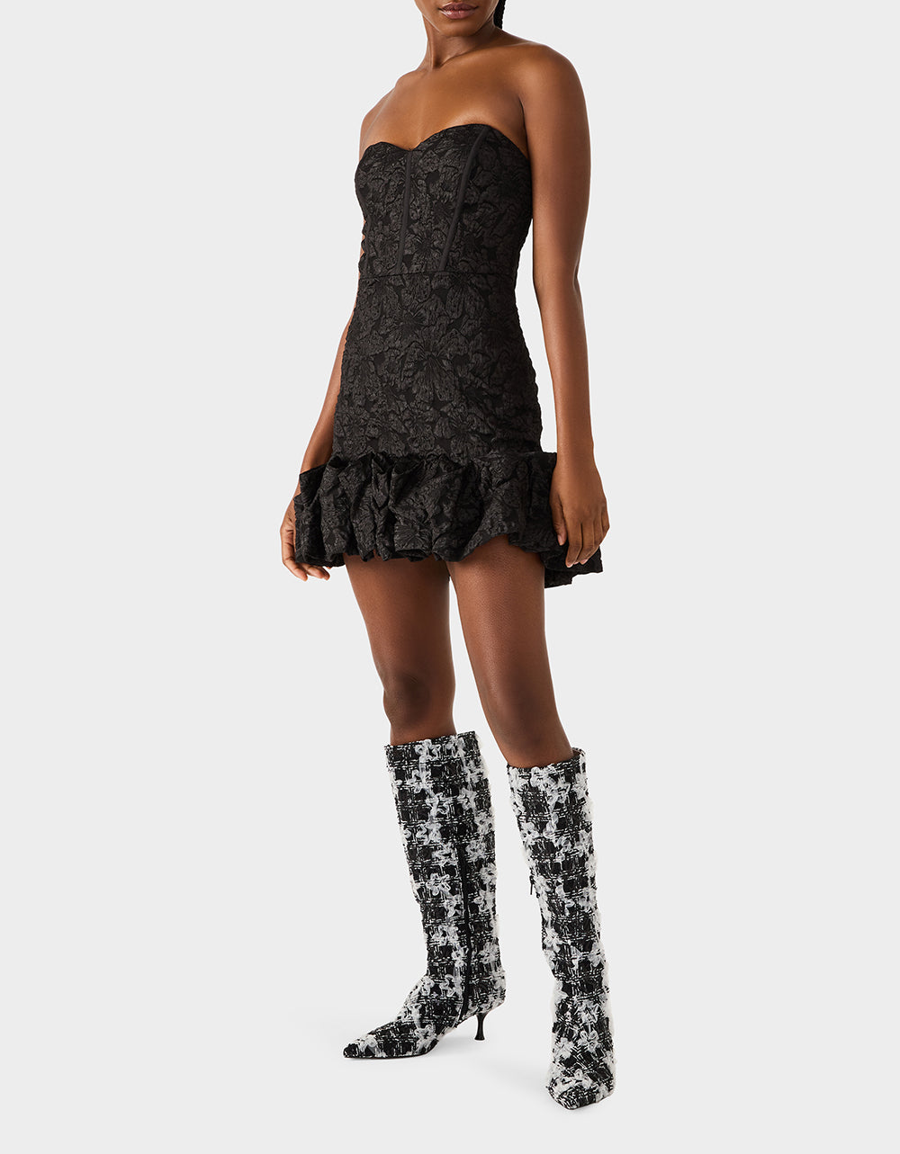 Betsey Johnson DRESSED TO FRILL DRESS BLACK Women's Strapless Black Floral Mini Dress