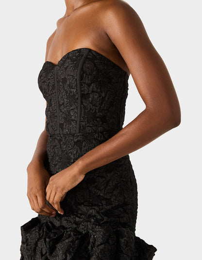Betsey Johnson DRESSED TO FRILL DRESS BLACK Women's Strapless Black Floral Mini Dress