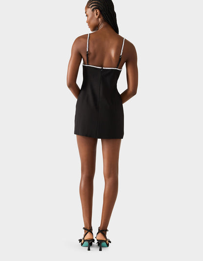 Betsey Johnson CRYSTAL SLIP DRESS BLACK Women's Black Mini Dress with Rhinestone Details