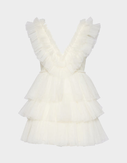Betsey Johnson BETSEYS TIERED TULLE DRESS CREAM Mini Formal Women's Dress