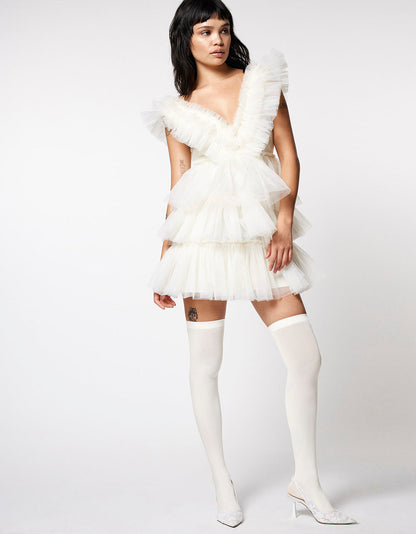 Betsey Johnson BETSEYS TIERED TULLE DRESS CREAM Mini Formal Women's Dress