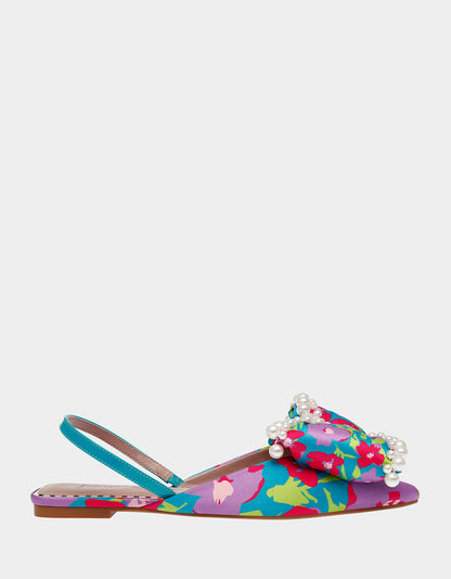 Betsey Johnson CAMILO TEAL MULTI Floral Slingback Flats