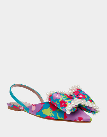 Betsey Johnson CAMILO TEAL MULTI Floral Slingback Flats
