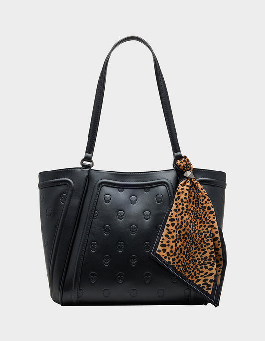 Betsey Johnson SKULLICIOUS TOTE WITH SCARF BLACK Women's Black Skull Tote Handbag