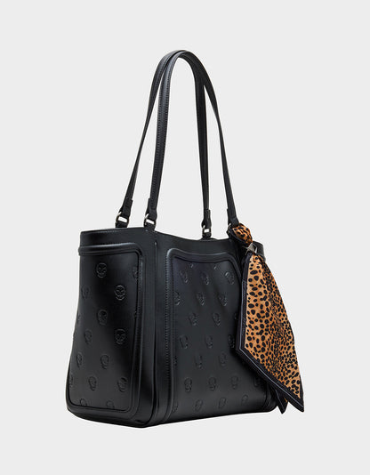 Betsey Johnson SKULLICIOUS TOTE WITH SCARF BLACK Women's Black Skull Tote Handbag