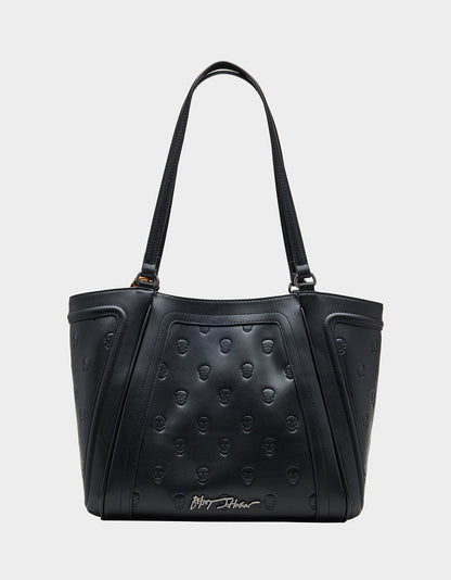 Betsey Johnson SKULLICIOUS TOTE WITH SCARF BLACK Women's Black Skull Tote Handbag