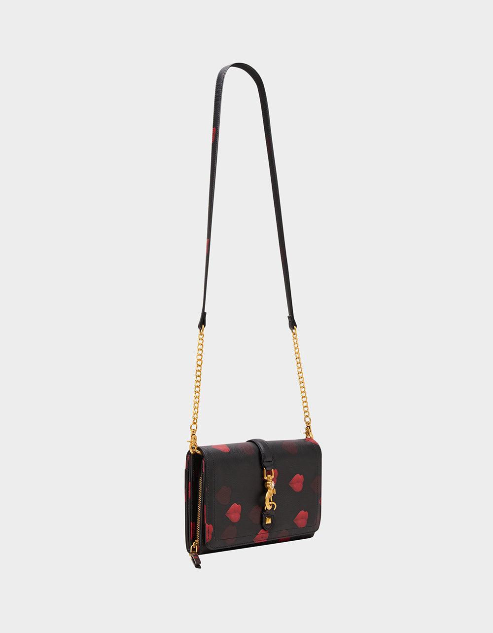 Betsey Johnson KISSES WALLET ON CHAIN BLACK/MULTI Women's Valentine's Day Lip Kisses Wallet