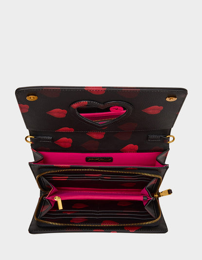 Betsey Johnson KISSES WALLET ON CHAIN BLACK/MULTI Women's Valentine's Day Lip Kisses Wallet